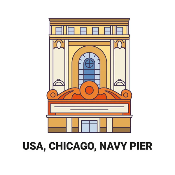Usa Chicago Navy Pier Podróże Punkt Orientacyjny Linia Wektor Ilustracja — Wektor stockowy