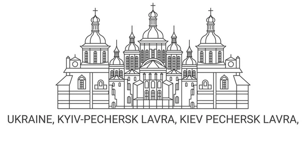 Ucrânia Kiev Pechersk Lavra Viagem Marco Linha Vetor Ilustração — Vetor de Stock
