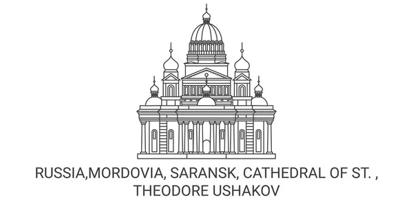 Ryssland Mordovia Saransk Katedralen Theodore Ushakov Resa Landmärke Linje Vektor — Stock vektor