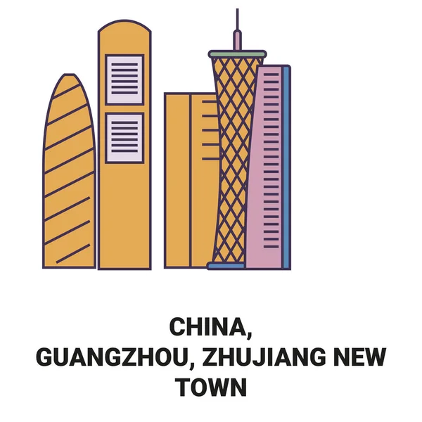 Китай Гуанчжоу Чжуцзян Новый Город Путешествия Ориентир Векторной Линии Иллюстрации — стоковый вектор
