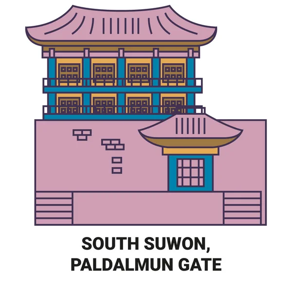 Νότια Κορέα Νότια Suwon Paldalmun Πύλη Ταξίδια Ορόσημο Γραμμή Διανυσματική — Διανυσματικό Αρχείο