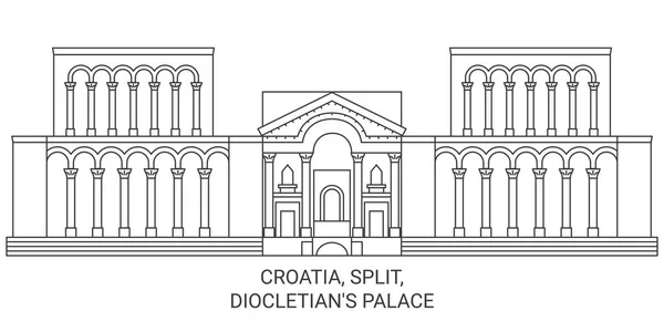 Croatie Split Dioclétien Palais Voyage Illustration Vectorielle Ligne Historique — Image vectorielle