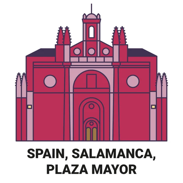 Spania Salamanca Plaza Mayor Călătorie Punct Reper Linie Vectorială Ilustrare — Vector de stoc