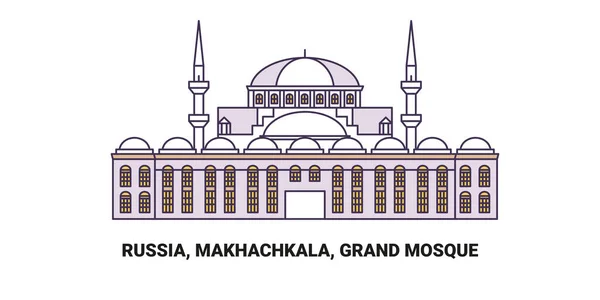 Russie Makhachkala Grande Mosquée Illustration Vectorielle Ligne Repère Voyage — Image vectorielle