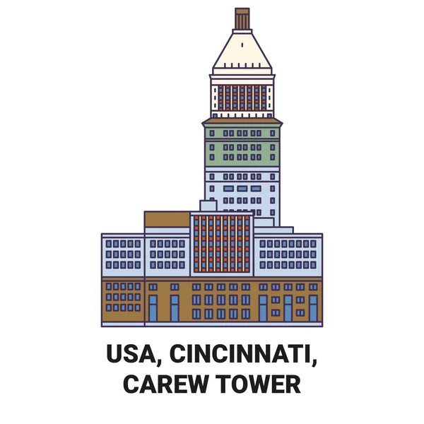 Usa Cincinnati Carew Tower Utazás Mérföldkő Vonal Vektor Illusztráció — Stock Vector