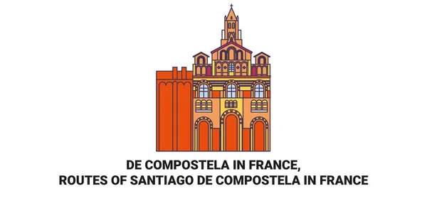 Fransa Santiago Compostela Nın Güzergahları Fransa Tarihi Eser Çizgisi Çizimi — Stok Vektör