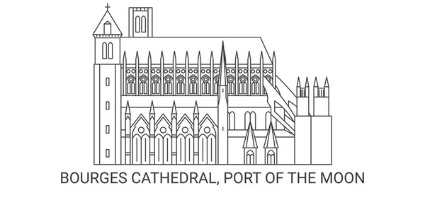 Francia Catedral Bourges Puerto Luna Ilustración Vector Línea Hito Viaje — Archivo Imágenes Vectoriales