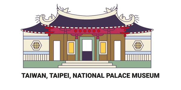 Taiwan Taipeh Nationales Palastmuseum Reise Meilenstein Linienvektorillustration — Stockvektor