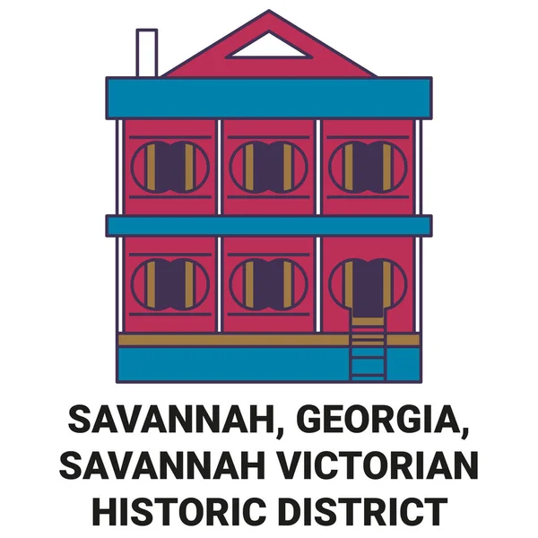 États Unis Savannah Géorgie Savannah Victorian Historic District Voyages Illustration — Image vectorielle