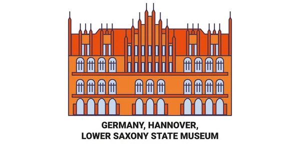 Deutschland Hannover Niedersächsisches Landesmuseum Reise Meilenstein Linienvektorillustration — Stockvektor