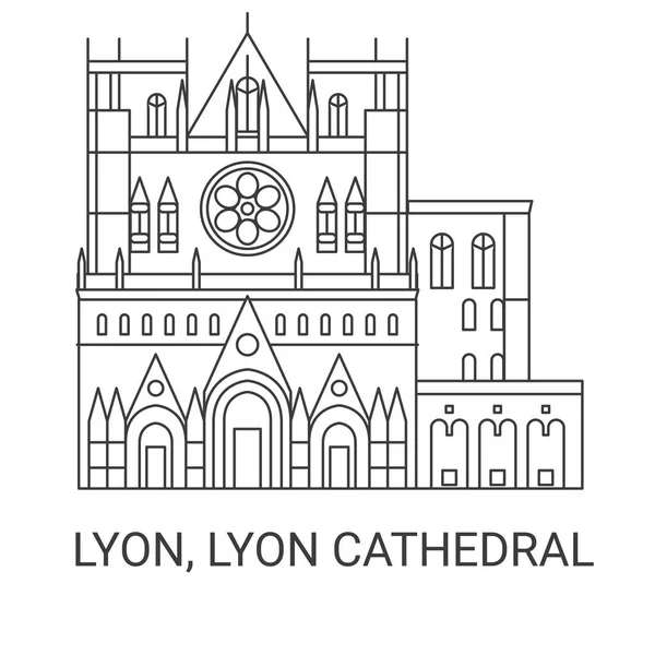 France Lyon Lyon Cathedral Travel Landmark Line Vector Illustration — Stock Vector