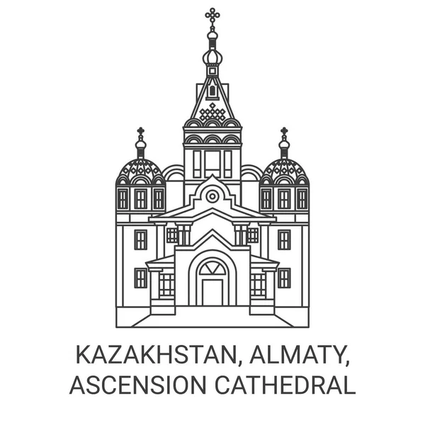 Καζακστάν Αλμάτι Ανάληψη Καθεδρικός Ναός Ταξίδι Ορόσημο Γραμμή Διάνυσμα Εικονογράφηση — Διανυσματικό Αρχείο