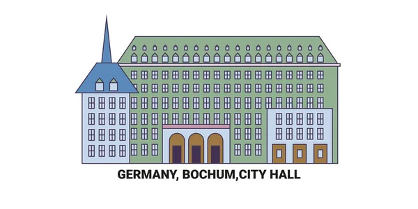 Jerman Bochum Balai Kota Gambaran Vektor Garis Markah Tanah Perjalanan - Stok Vektor