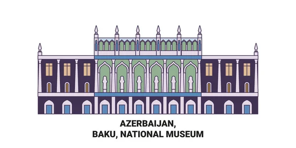 Azerbaijão Baku Museu Nacional Viagem Marco Linha Vetor Ilustração — Vetor de Stock