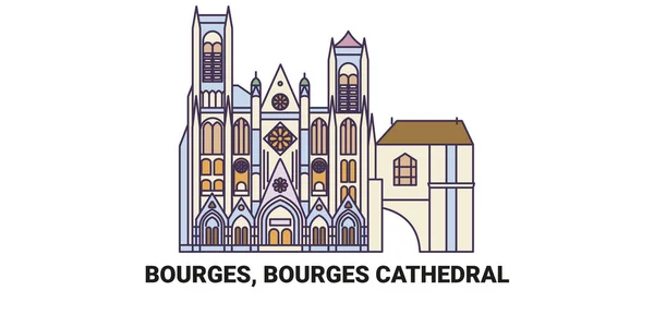 France Bourges Bourges Cathedral Travel Landmark Line Vector Illustration — Stock Vector