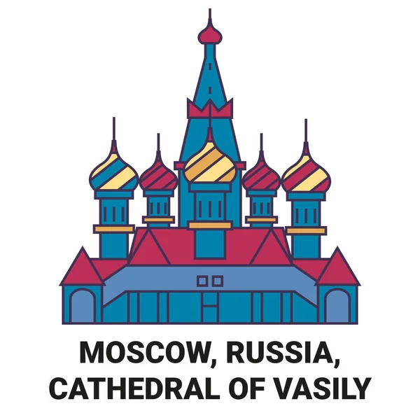 Rússia Moscovo Catedral Vasily Viagem Marco Linha Vetor Ilustração —  Vetores de Stock