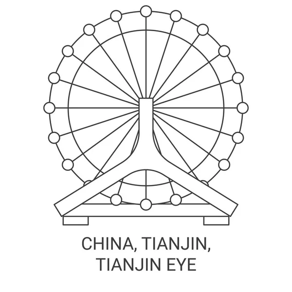 Китай Тяньцзінь Тяньцзіньцзін Око Подорожує Орієнтовною Лінійною Ілюстрацією — стоковий вектор