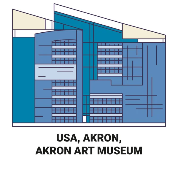 Usa Akron Akron Művészeti Múzeum Utazás Mérföldkő Vonal Vektor Illusztráció — Stock Vector