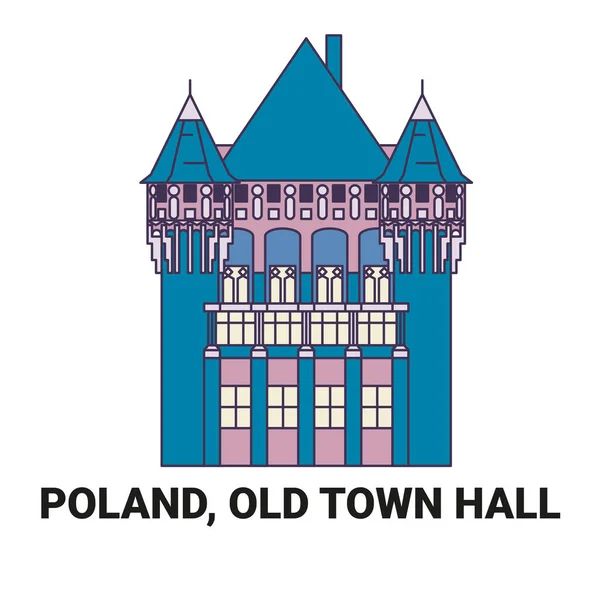 Pologne Vieille Mairie Illustration Vectorielle Ligne Repère Voyage — Image vectorielle
