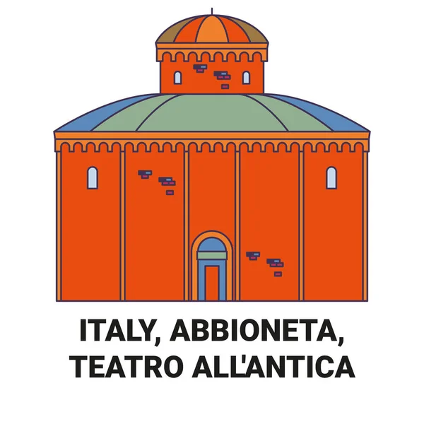 이탈리아 Abbioneta Teatro Allantica Travel Landmark Line Vector Illustration — 스톡 벡터