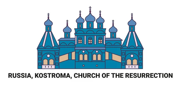 Russia Kostroma Church Resurrection Travel Landmark Line Vector Illustration — Stock Vector