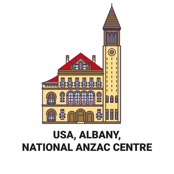 Usa Albany 国家Anzac中心旅行地标线矢量图解 — 图库矢量图片