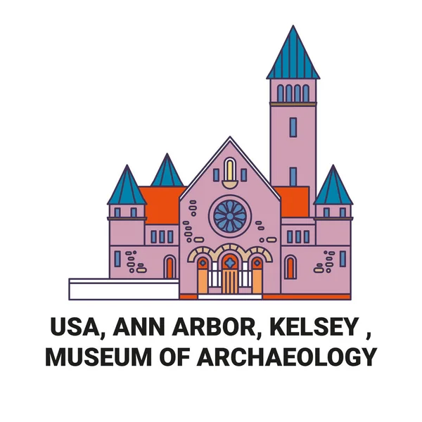 Usa Ann Arbor Kelsey Museum Archaeology Travel Landmark Line Vector — Stock Vector