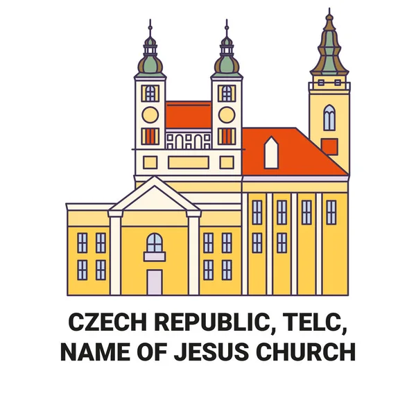Tjeckien Telc Namn Jesus Kyrka Resa Landmärke Linje Vektor Illustration — Stock vektor