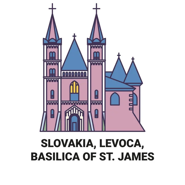斯洛伐克 列沃卡 圣詹姆斯大教堂旅行地标线矢量图解 — 图库矢量图片