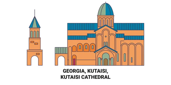 Géorgie Kutaisi Cathédrale Kutaisi Illustration Vectorielle Ligne Voyage Historique — Image vectorielle