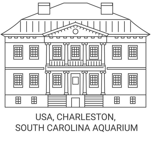 Usa Charleston South Carolina Aquarium Travel Landmark Line Vector Illustration — 스톡 벡터
