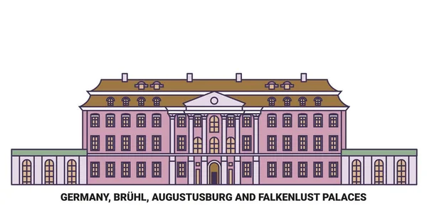 Allemagne Bruhl Augustusburg Falkenlust Palais Voyage Illustration Vectorielle Ligne Historique — Image vectorielle