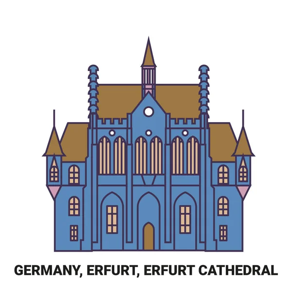 Allemagne Erfurt Cathédrale Erfurt Illustration Vectorielle Ligne Voyage — Image vectorielle