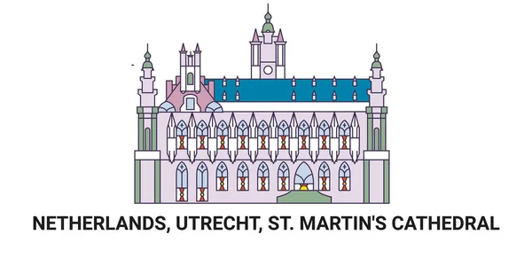 オランダ ユトレヒト セント マーティンス大聖堂 旅行のランドマークラインベクトルイラスト — ストックベクタ