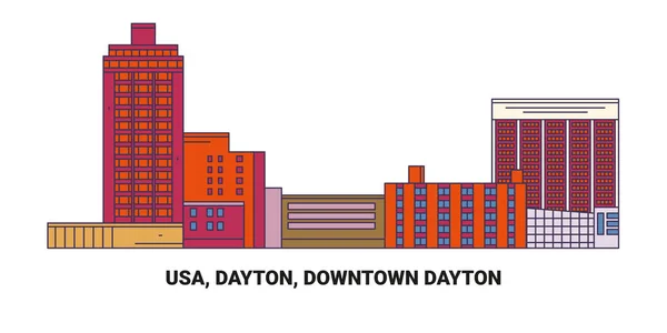 stock vector Usa, Dayton, Downtown Dayton, travel landmark line vector illustration