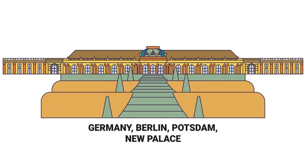 Almanya Berlin Potsdam New Palace Seyahat Çizgisi Vektör Ilüstrasyonu — Stok Vektör