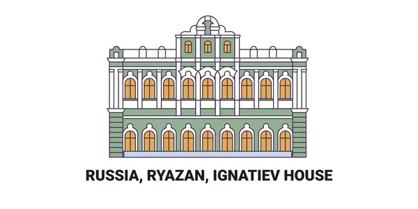 ロシア リャザン イグナチエフの家 旅行のランドマークラインベクトル図 — ストックベクタ
