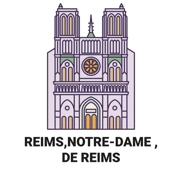 France Reims Notredame Reims Travel Landmark Line Vector Illustration — 스톡 벡터