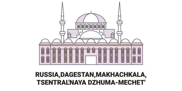 Rosja Dagestan Makhachkala Dzhumamechet Podróż Punkt Orientacyjny Linia Wektor Ilustracja — Wektor stockowy