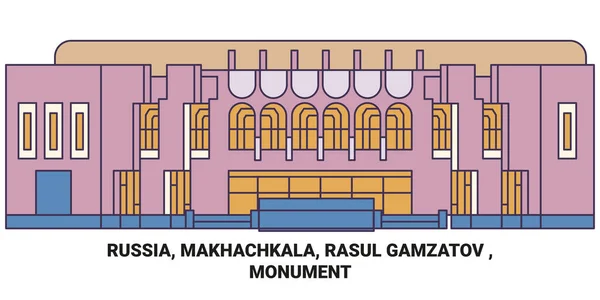 러시아 Makhachkala Rasul Gamzatov Monument Travel Landmark Line Vector Illustration — 스톡 벡터
