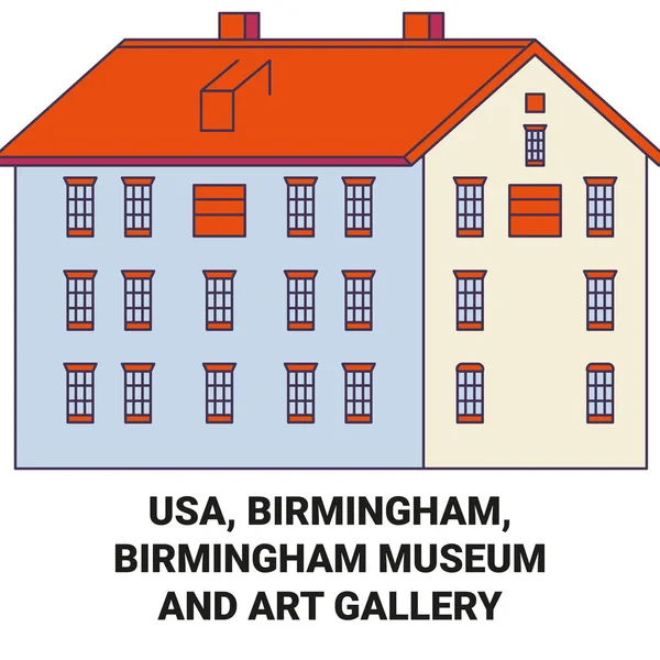 Usa Birmingham Birmingham Museum Art Gallery Travel Landmark Line Vector — Stock Vector