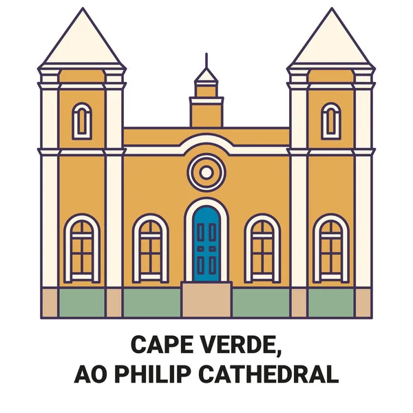 Cape Verde Sao Philip Katedral Seyahat Çizgisi Vektör Ilüstrasyonu — Stok Vektör
