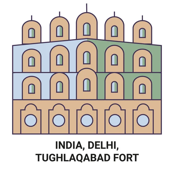India Delhi Tughlaqabad Fort Reizen Oriëntatiepunt Lijn Vector Illustratie — Stockvector