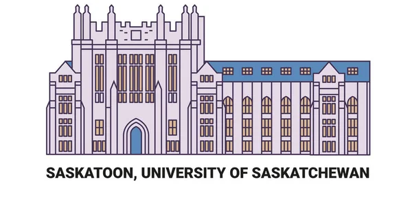 Canada Saskatoon University Saskatchewan Travel Landmark Line Vector Illustration — Stock Vector