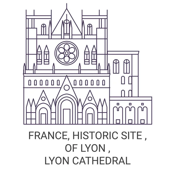 フランス リヨンの リヨン大聖堂旅行ランドマークラインベクトル図 — ストックベクタ