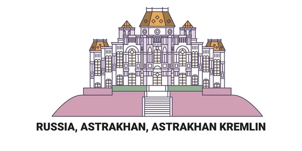 Russia Astrakhan Astrakhan Kremlin Travel Landmark Line Vector Illustration — Stock Vector