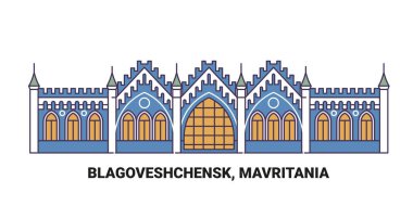 Rusya, Blagoveshchensk, Mavritania seyahat çizgisi vektör ilüstrasyonu