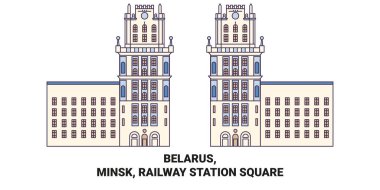 Belarus, Minsk, Demiryolu İstasyonu Meydanı seyahat çizgisi çizelgesi çizimi