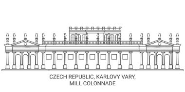 Çek Cumhuriyeti, Karlovy Vary, Mill Colonnade seyahat çizgisi vektör ilüstrasyonu