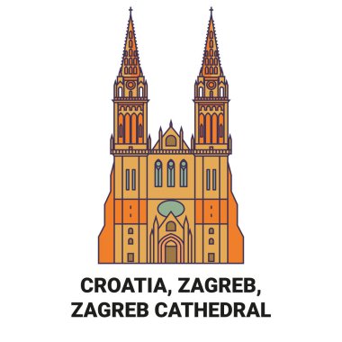 Croatia, Zagreb, Zagreb Cathedral travel landmark line vector illustration clipart